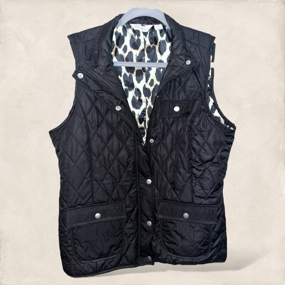 Charter Club Quilted Black & Cheeta Womens Size Large